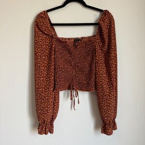 Moody Fall Sz Med Boho Floral Smocked Peasant Balloon Sleeve Crop Top Festival